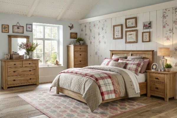 country style bedroom with wall art